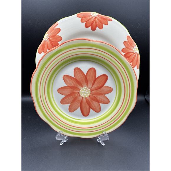 Harry & David Decorative Flower Plates 2-Dinner & 2-Salad Hand Painted Portugal - Picture 8 of 8